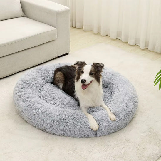 Lit en velours pour chien doux | Rond, Long, lavable - gris clair