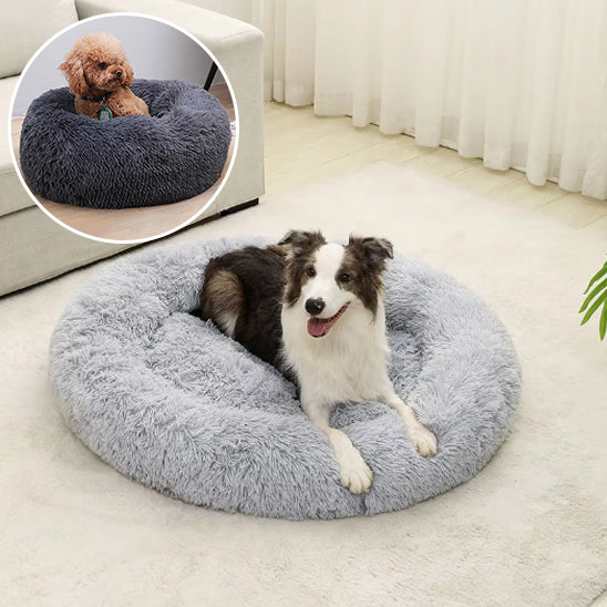 Lit en velours pour chien doux | Rond, Long, lavable - gris clair et foncé