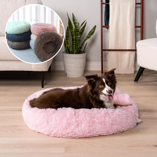 Lit en velours pour chien doux | Rond, Long, lavable - rose et bulle