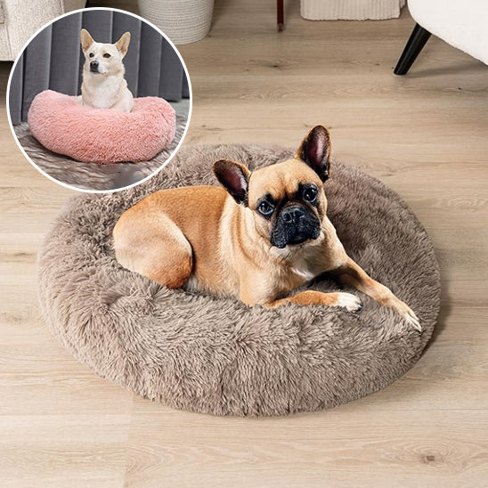Lit en velours pour chien doux | Rond, Long, lavable - brun clair et bulle