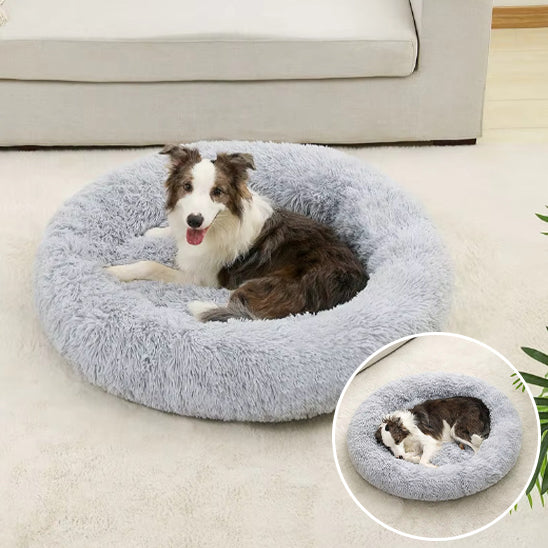 Lit en velours pour chien doux | Rond, Long, lavable - bleu clair