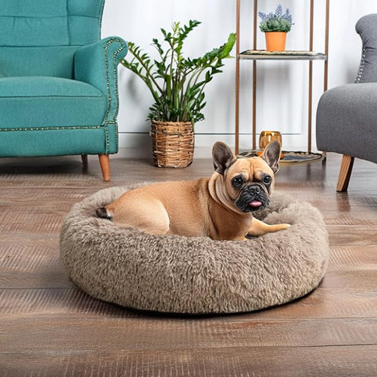 Lit en velours pour chien doux | Rond, Long, lavable - Marron rustique