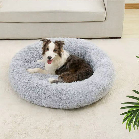 Lit en velours pour chien doux | Rond, Long, lavable - gris clair