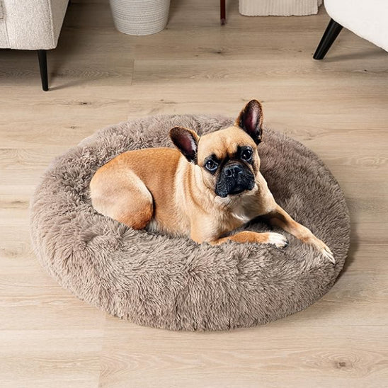 Lit en velours pour chien doux | Rond, Long, lavable - brun clair