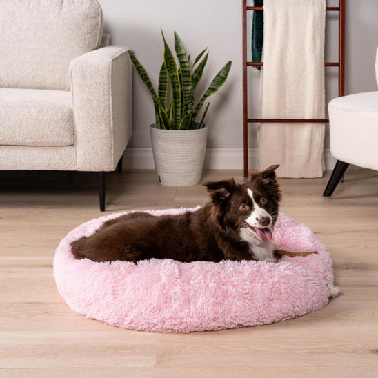Lit en velours pour chien doux | Rond, Long, lavable - rose clair