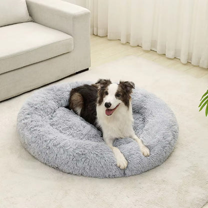 Lit en velours pour chien doux | Rond, Long, lavable - gris clair