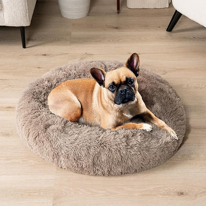 Lit en velours pour chien doux | Rond, Long, lavable - brun clair