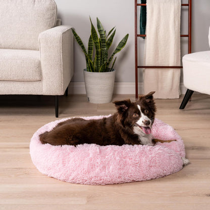 Lit en velours pour chien doux | Rond, Long, lavable - rose clair
